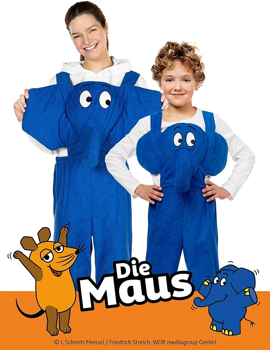 Vue d'ensemble adulte et enfant du déguisement éléphant Die Maus