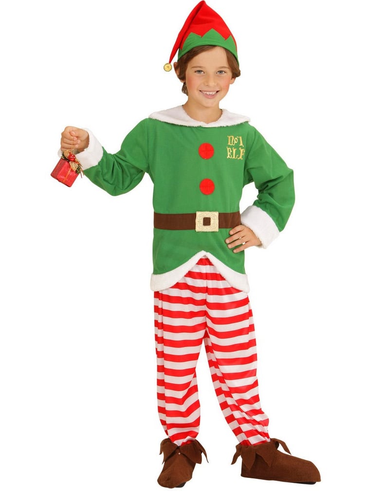 Déguisement elfe rayé de Noël pour enfant vert et rouge avec bonnet