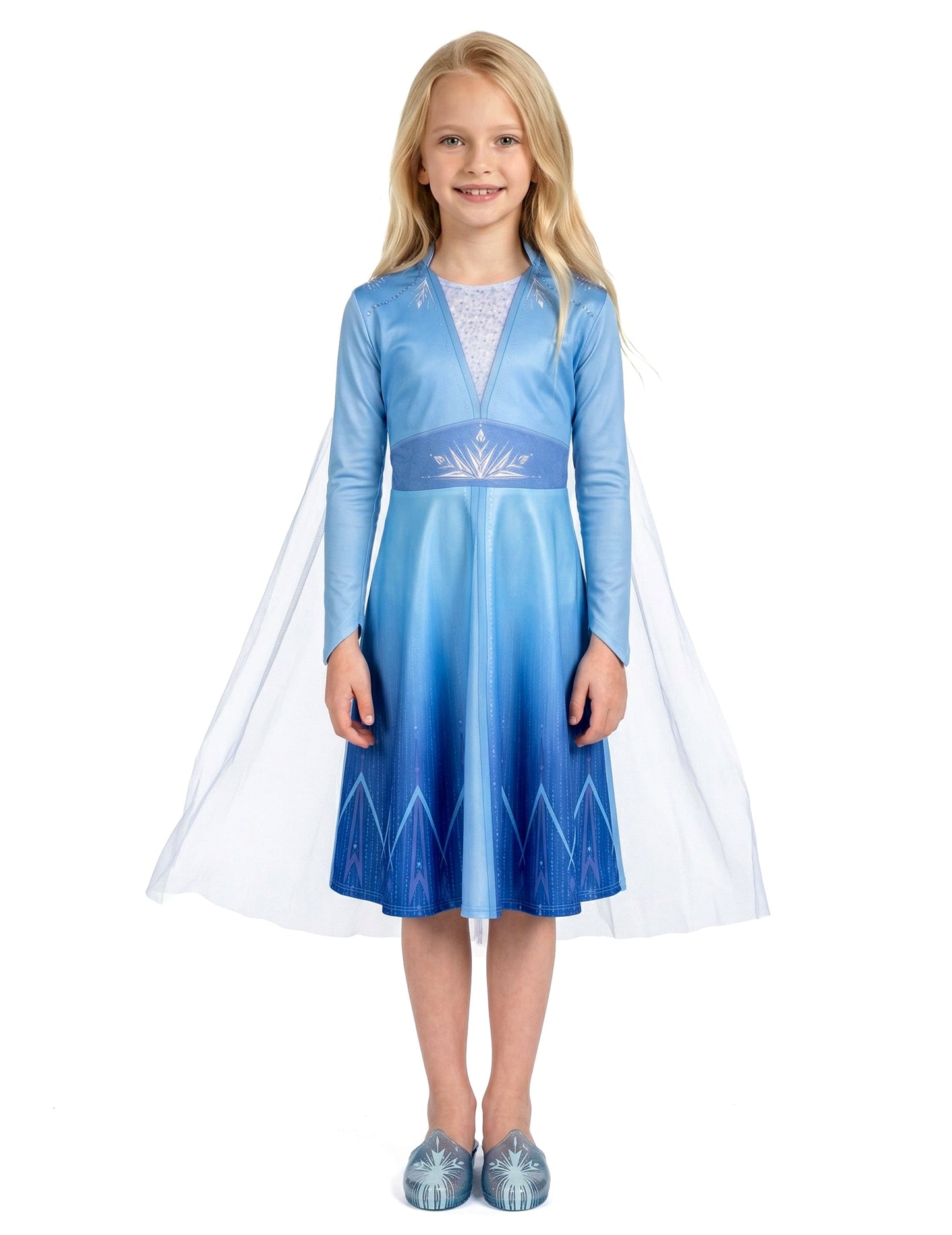 Vue de face du déguisement Elsa Reine des Neiges 2