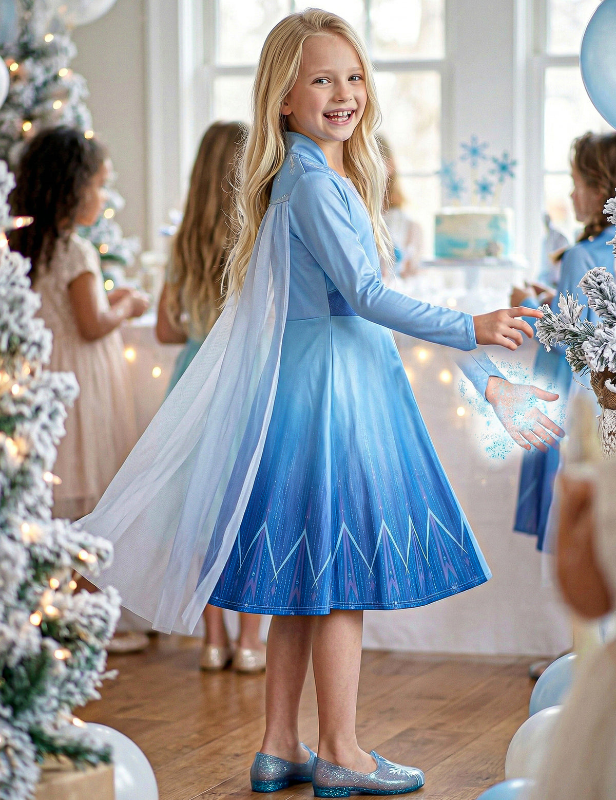 Vue de profil du déguisement Elsa Reine des Neiges 2