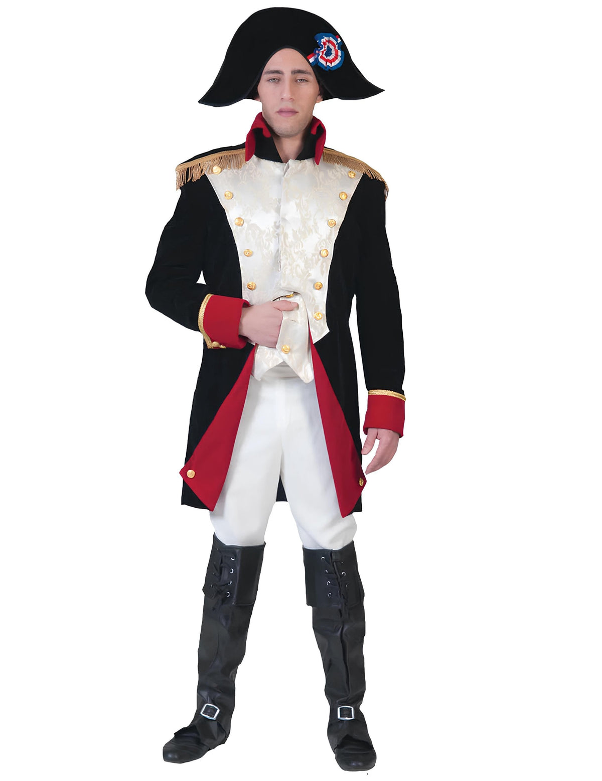 Déguisement d'empereur luxe pour homme noir rouge et blanc avec bicorne