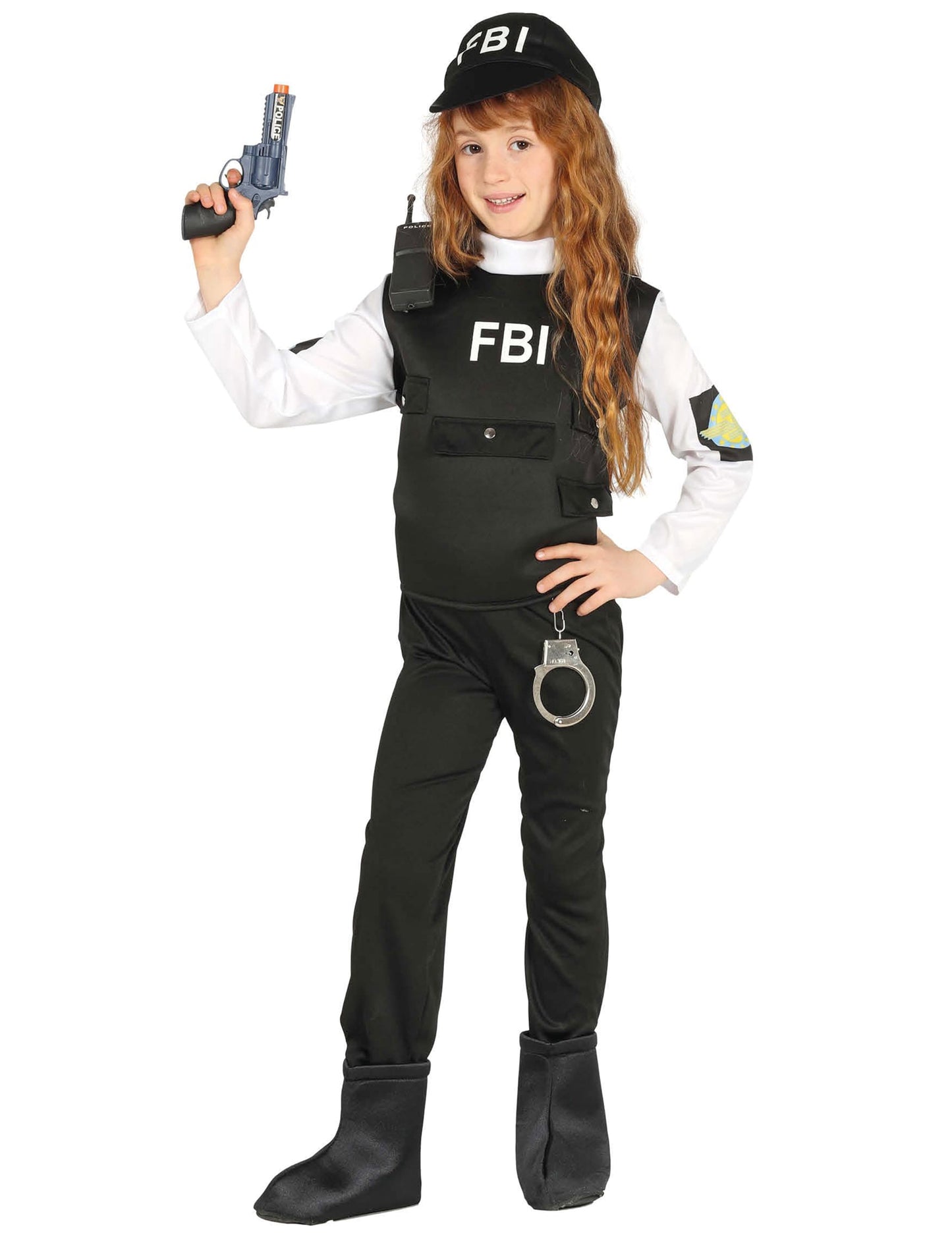 Vue d'ensemble avec accessoires du déguisement FBI pour enfant