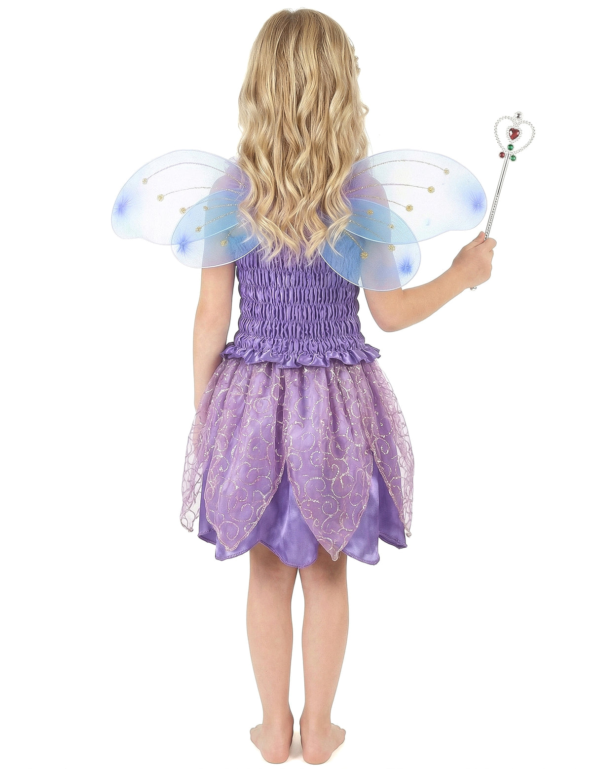 Vue de dos du déguisement de fée violette pour fille