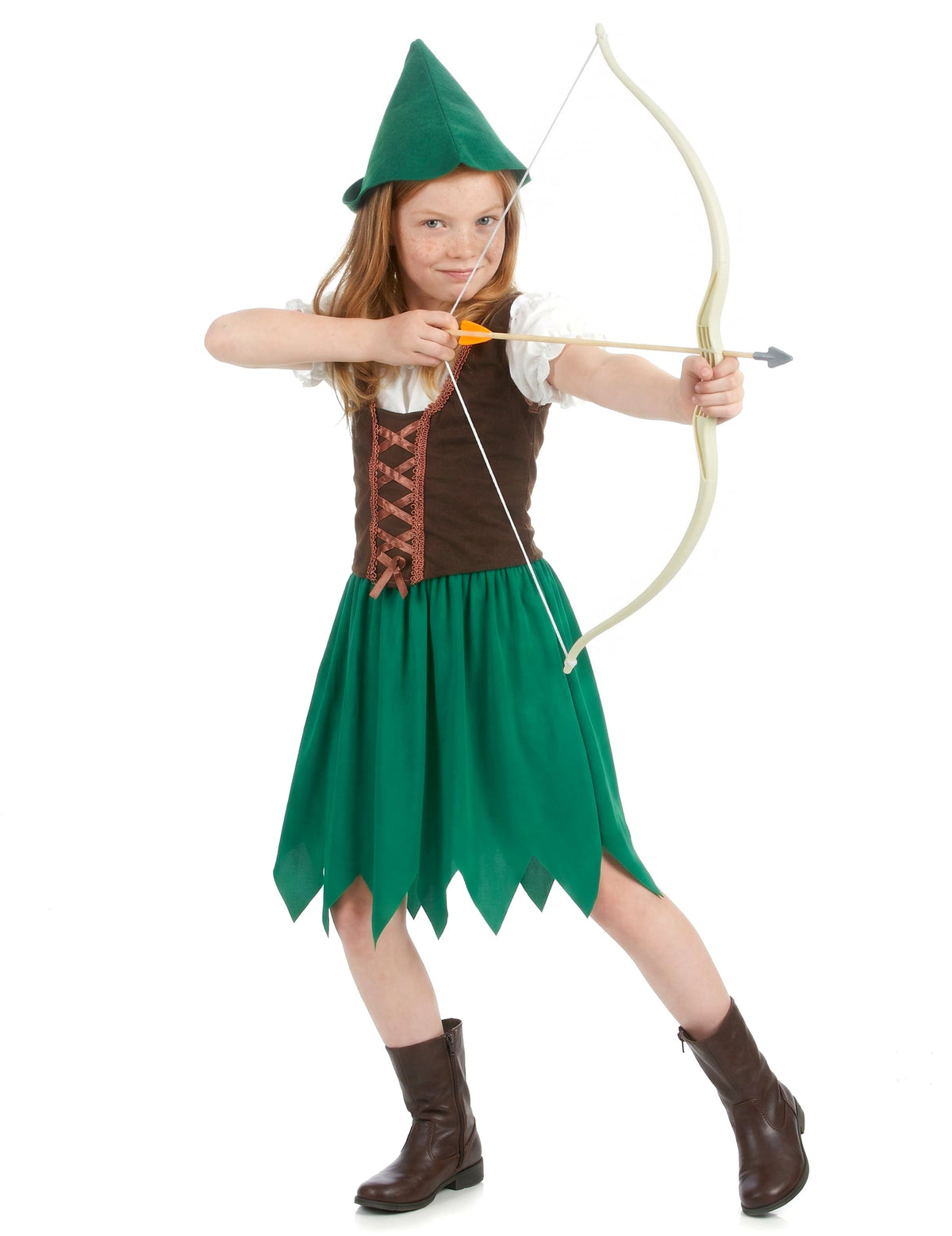 Déguisement de fille des bois pour fille vert et marron avec chapeau pointu