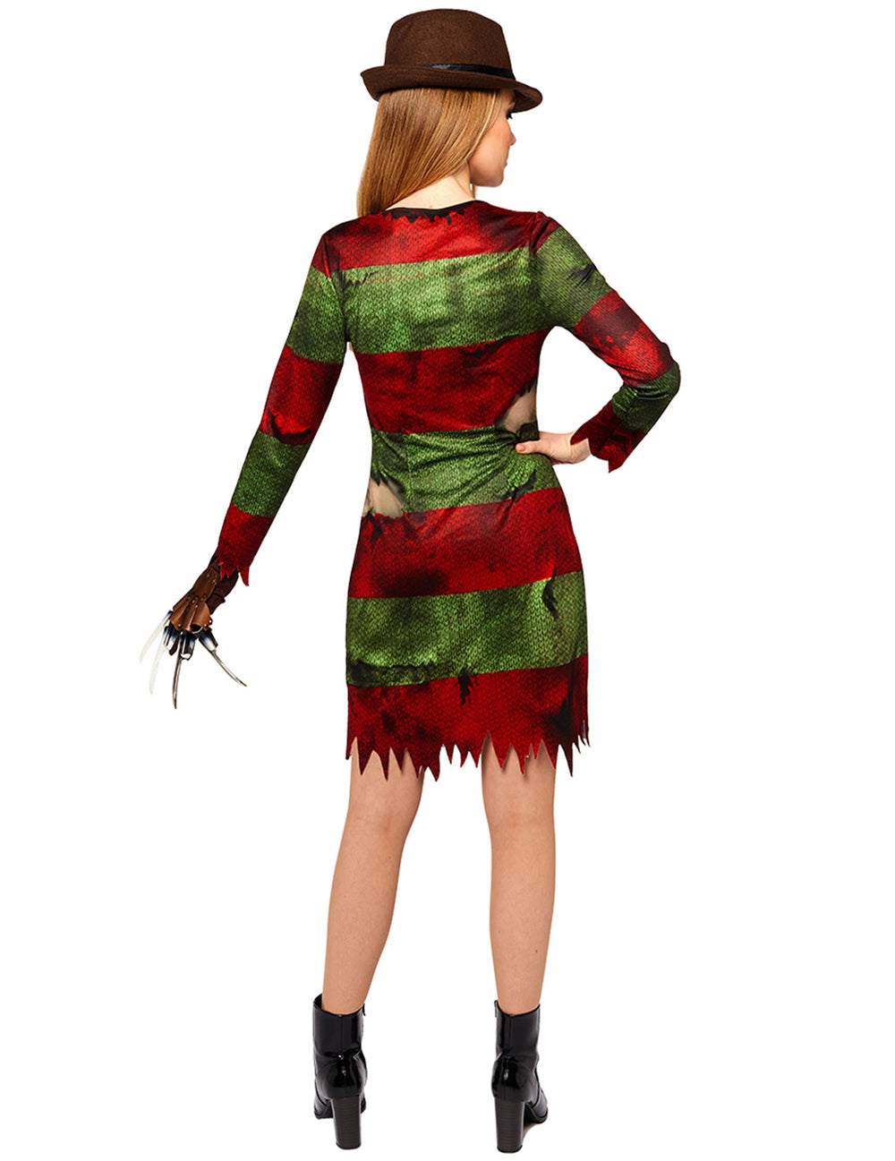 Vue de dos du déguisement Freddy Krueger pour femme