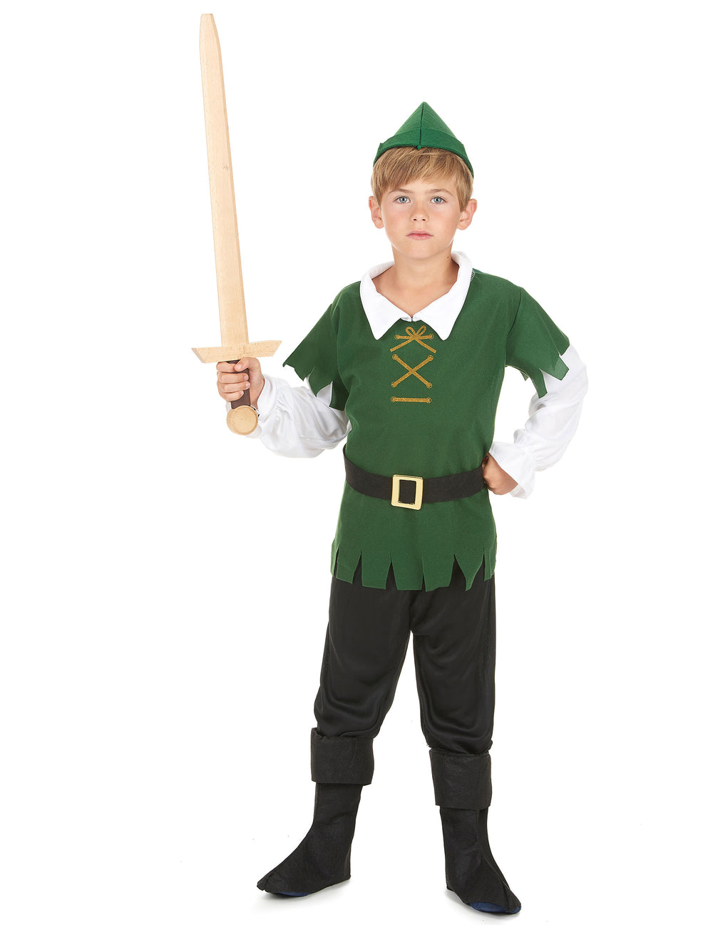 Déguisement de garçon des bois pour garçon noir et vert avec chapeau