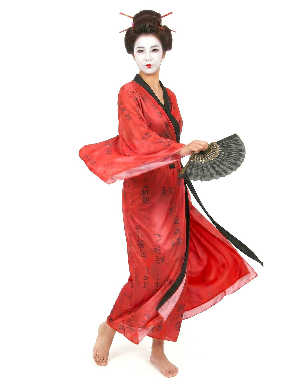 črna in zlata pahljača za ženski kostum gejše kimono