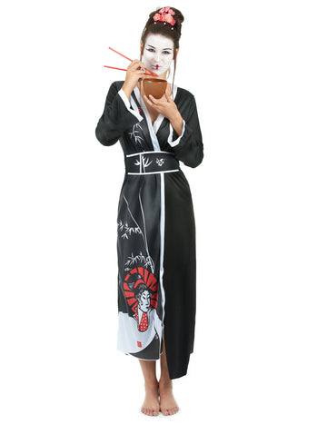 Črno -bela kostum ženske geisha