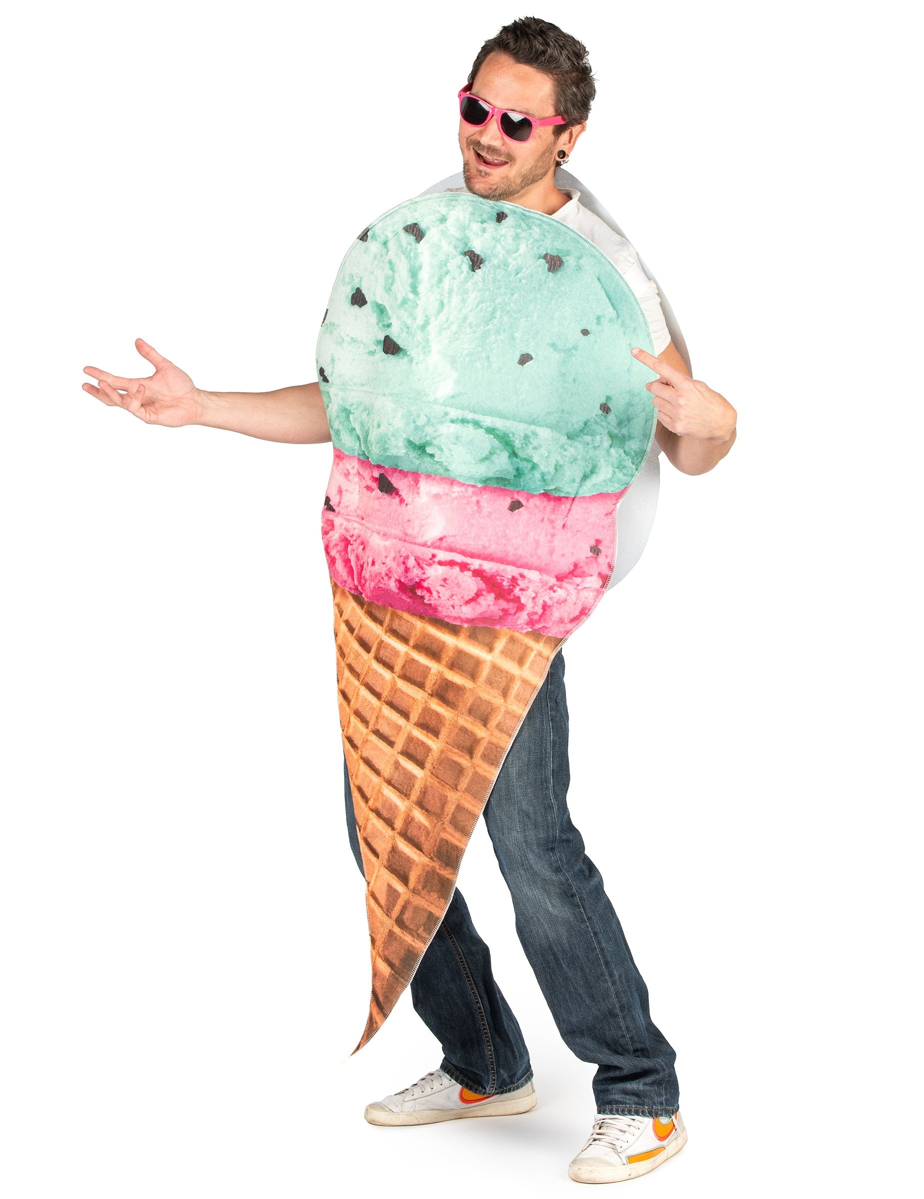 Vue de trois-quarts du déguisement glace en cornet pour adulte