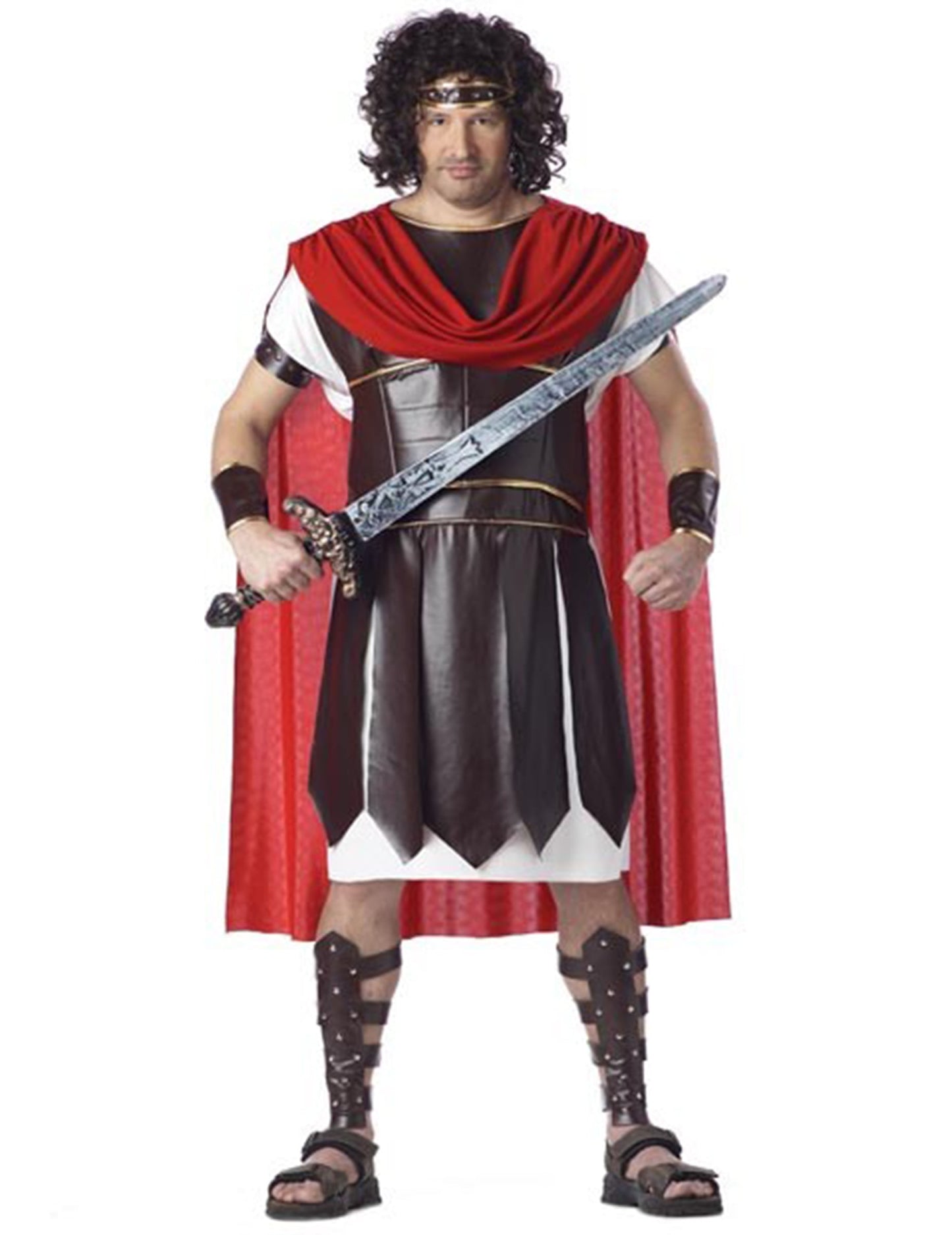 Déguisement de gladiateur romain pour homme marron et rouge avec cape
