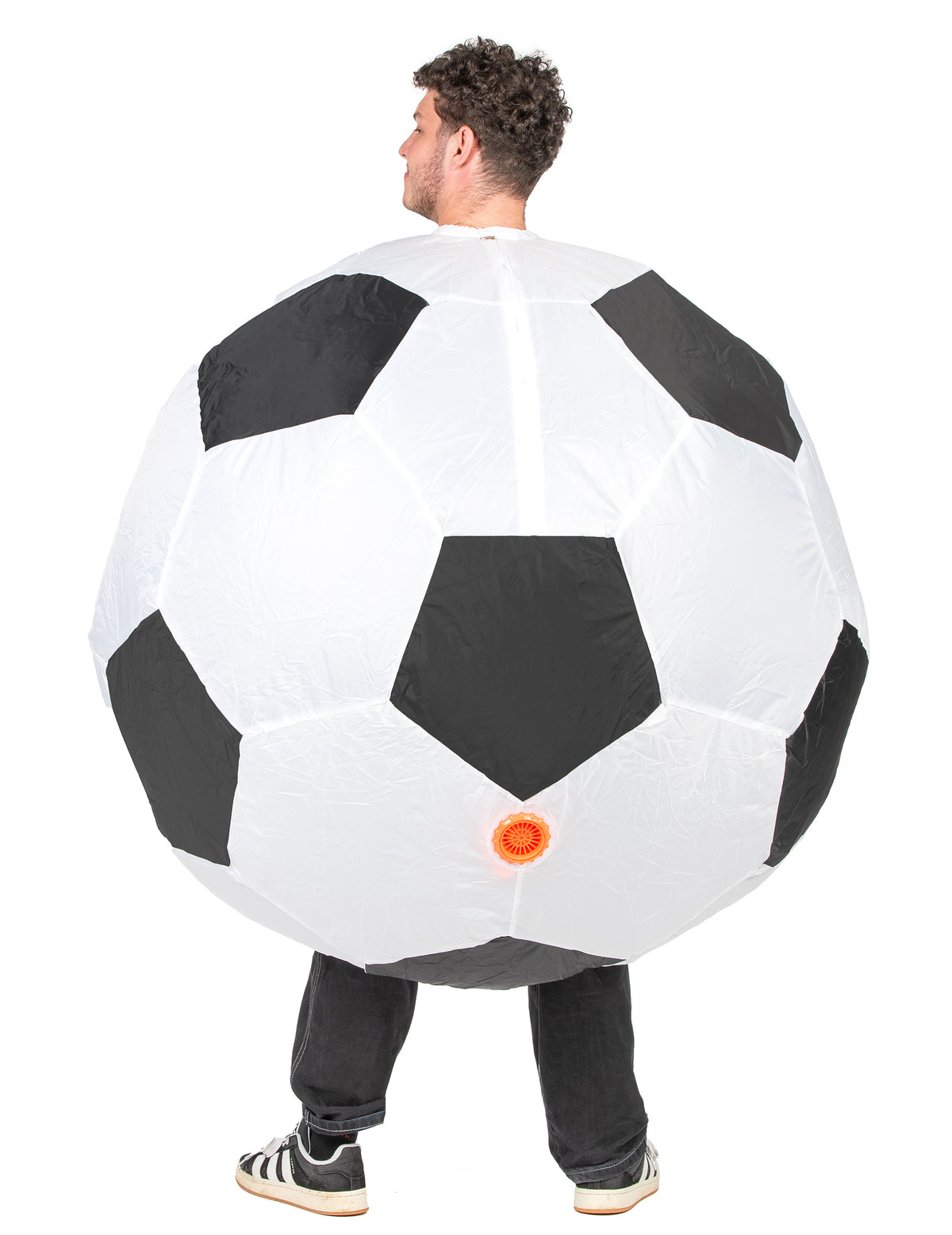 Vue de dos du déguisement gonflable ballon de foot pour adulte