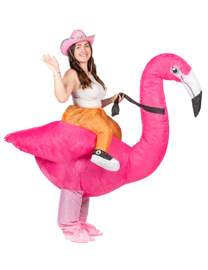 Vue de profil du déguisement gonflable flamingo
