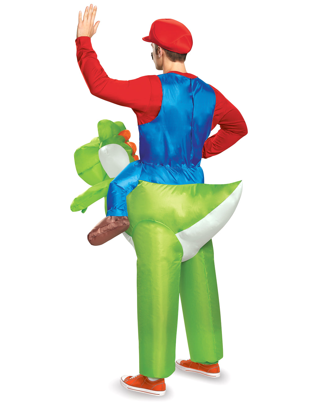 Vue de dos du déguisement gonflable Mario sur Yoshi Nintendo
