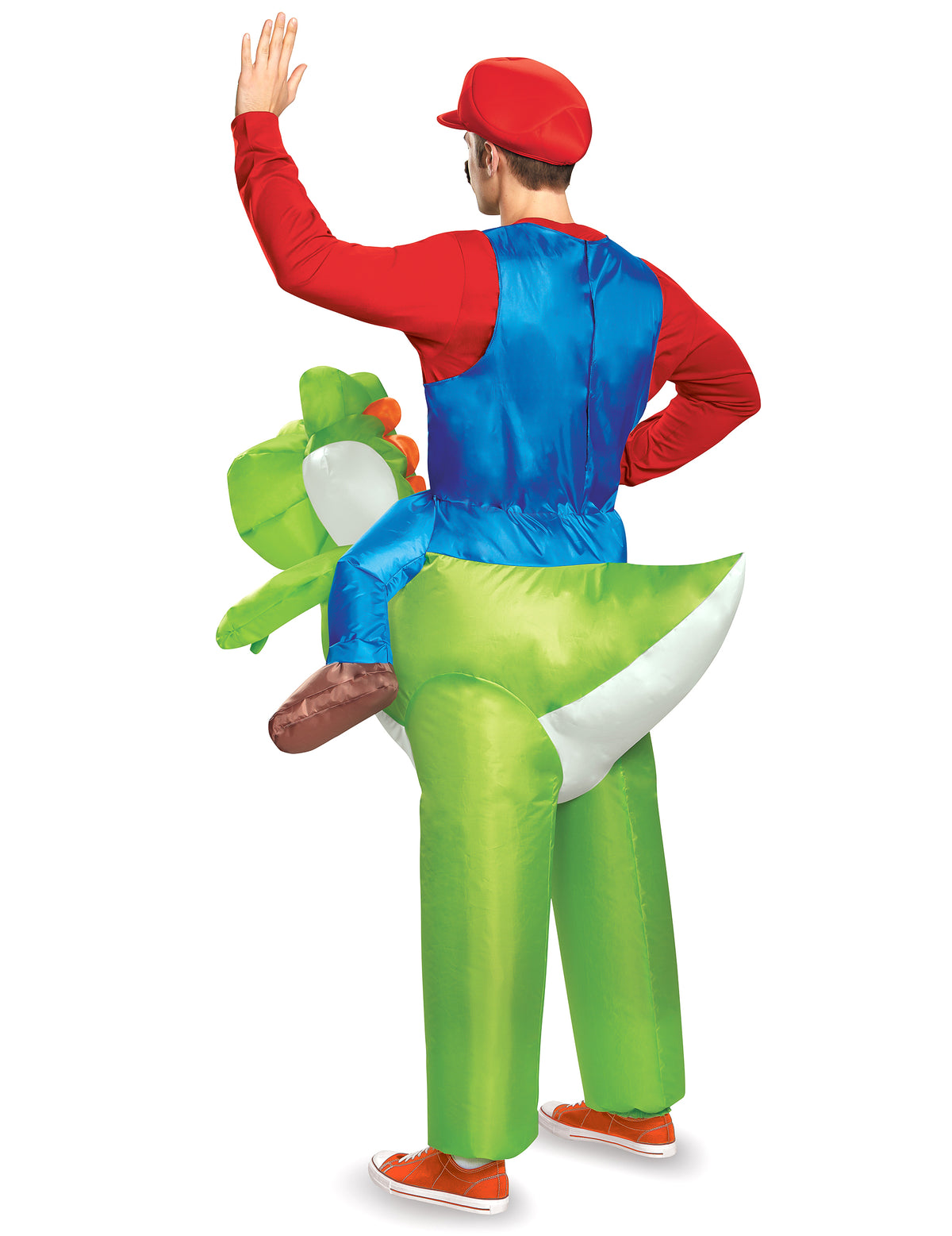 Vue de dos du déguisement gonflable Mario sur Yoshi Nintendo