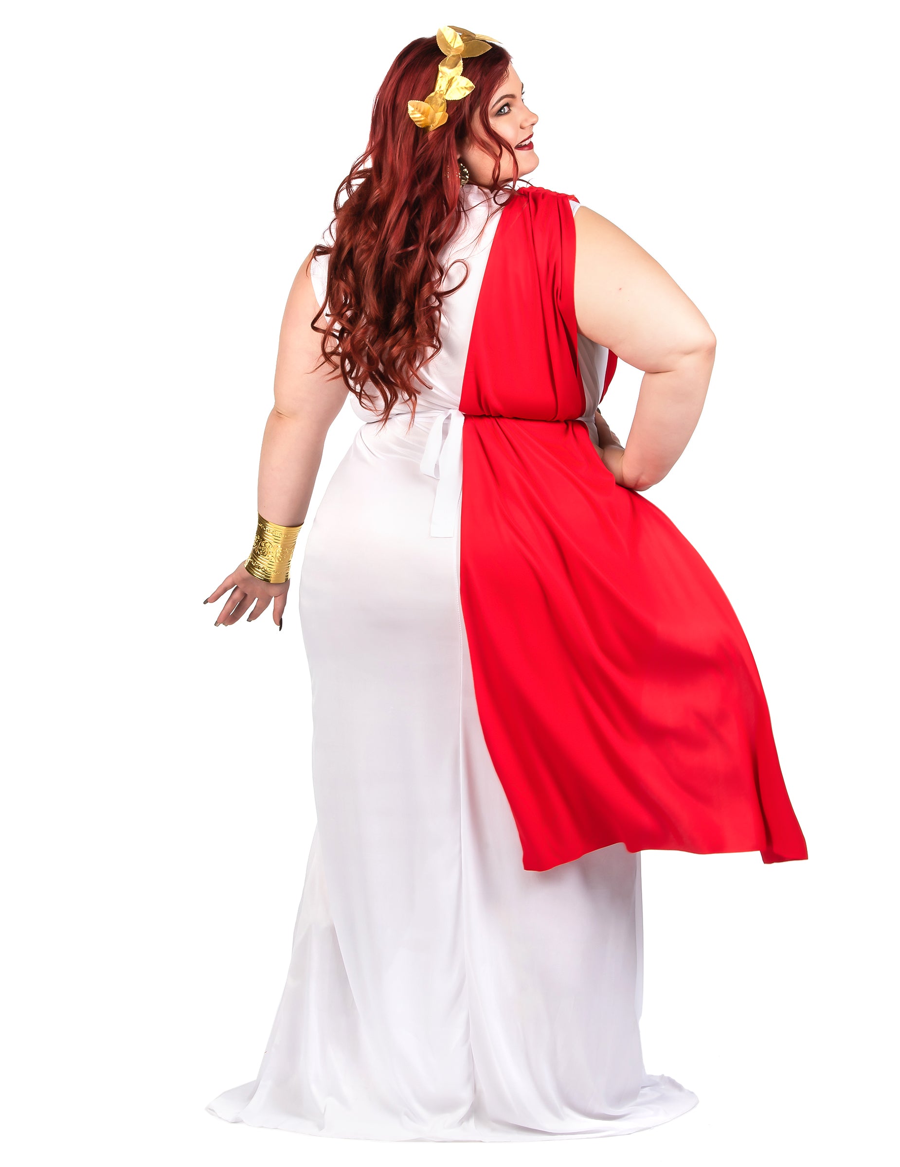 Vue de dos du déguisement de déesse romaine à drapé