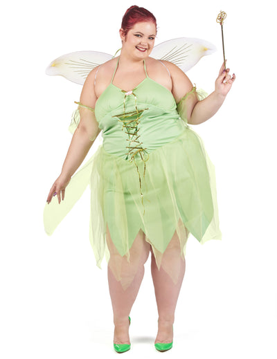 Déguisement de fée verte pour femme avec ailes et baguette magique