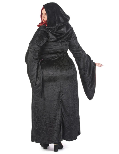Velik kostum gotske velikosti z rdečo in črno žensko kapuco