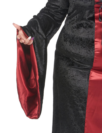 Velik kostum gotske velikosti z rdečo in črno žensko kapuco