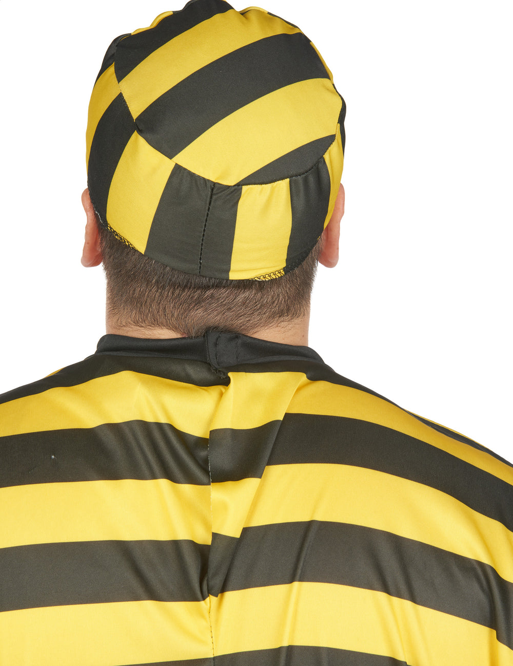 Vue de dos du bonnet du déguisement de prisonnier pour adulte