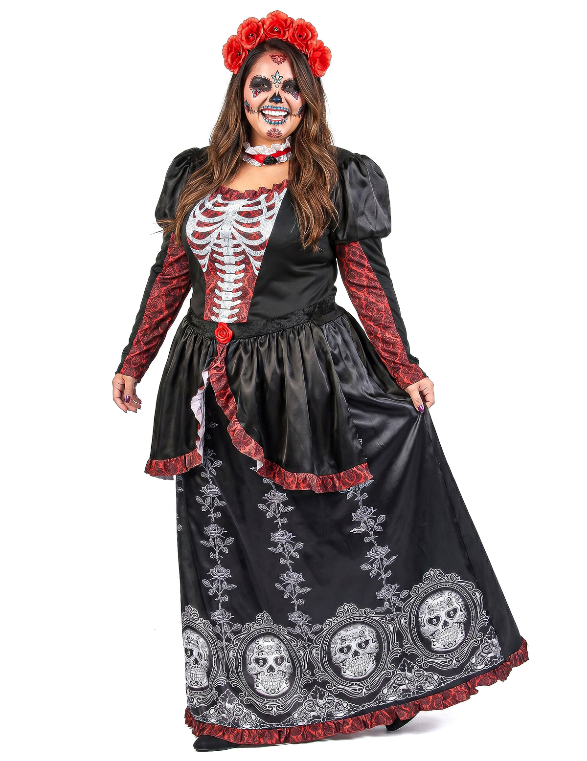 Velika pasu kostum dolga obleka los muertos ženske
