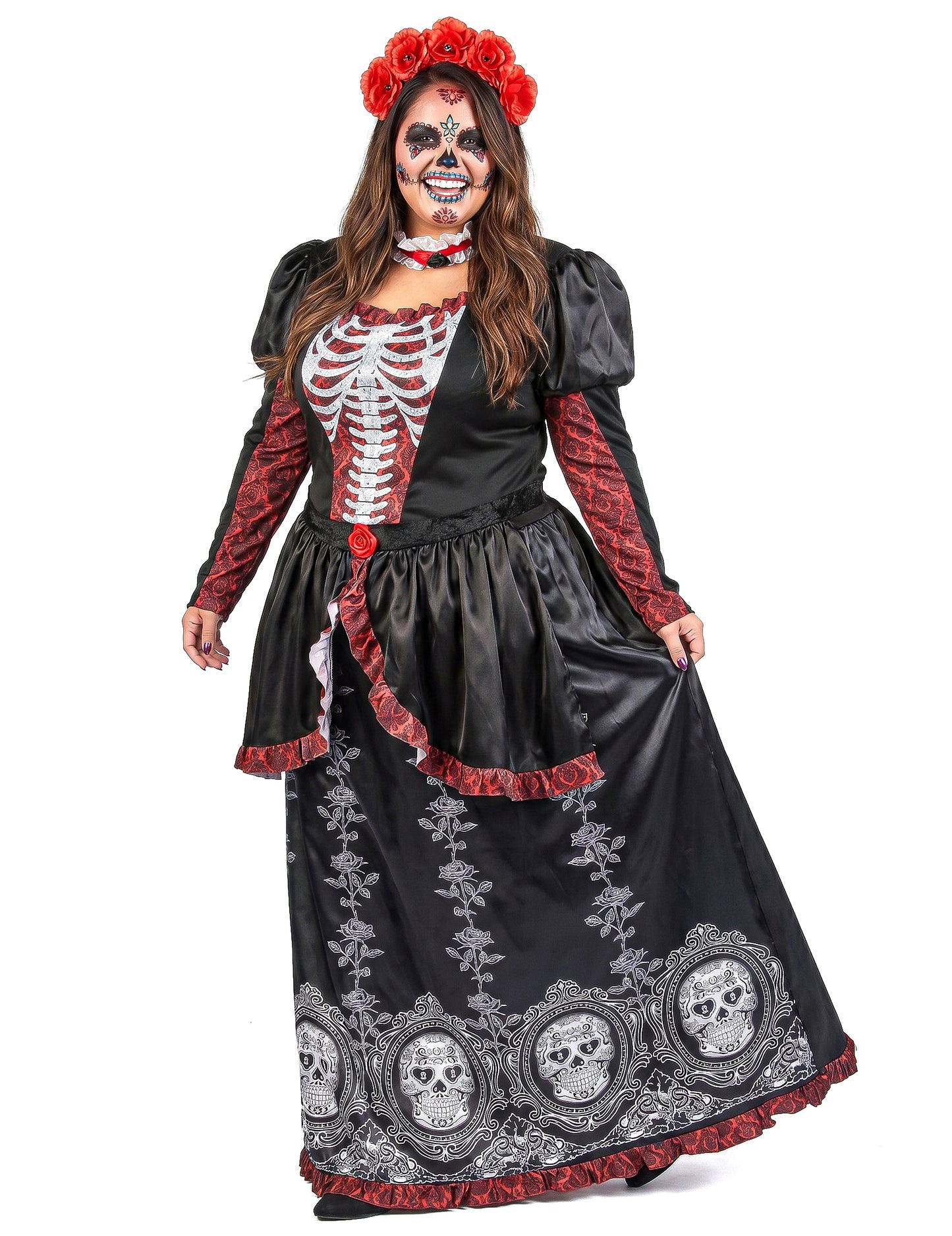 Déguisement grande taille robe longue Dia de los muertos femme