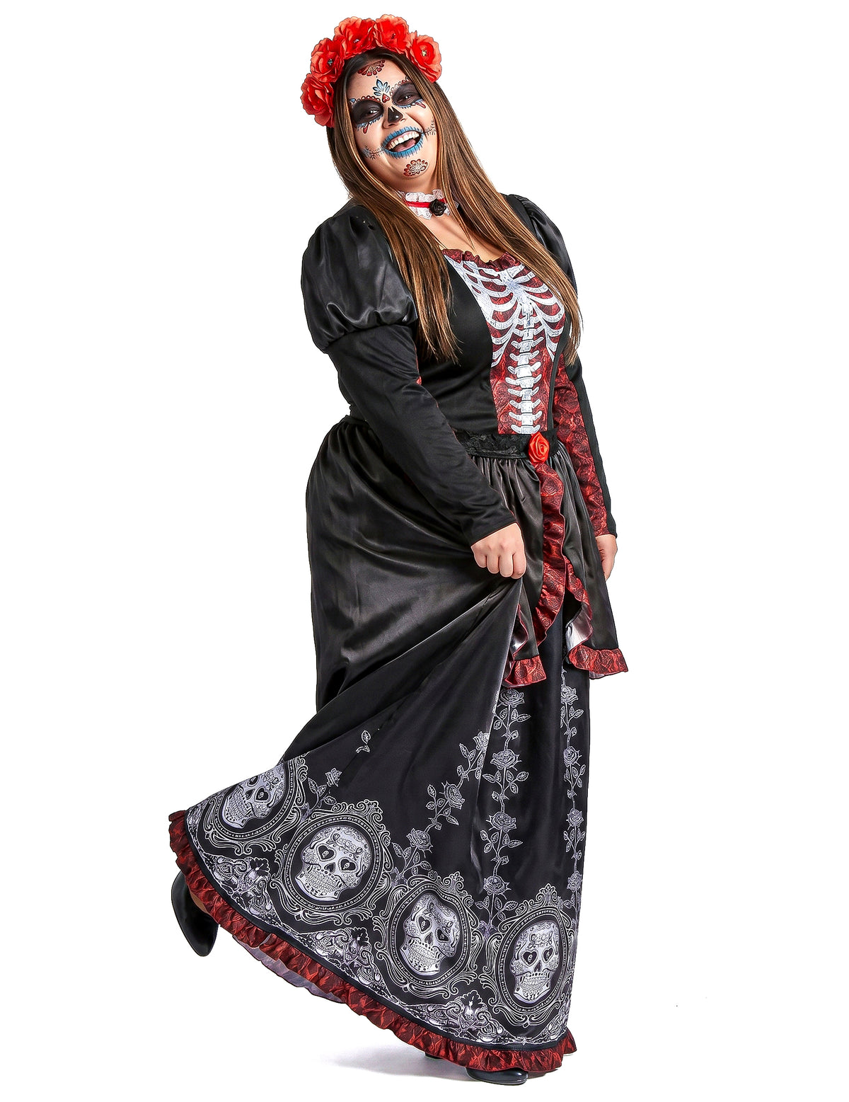Velika pasu kostum dolga obleka los muertos ženske