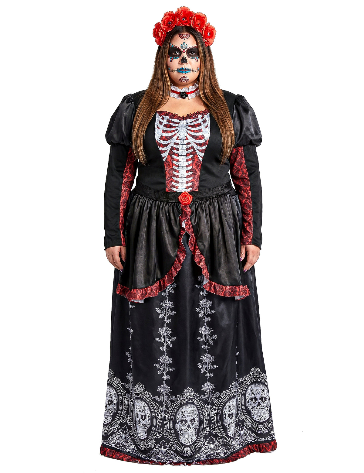 Velika pasu kostum dolga obleka los muertos ženske