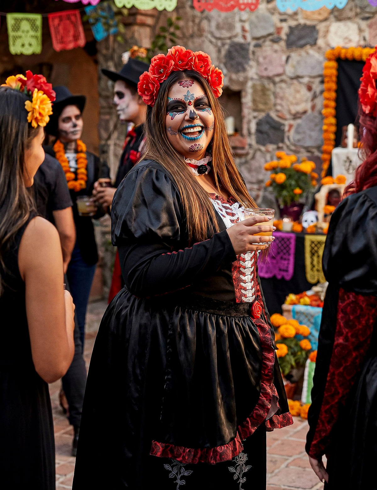 Velika pasu kostum dolga obleka los muertos ženske