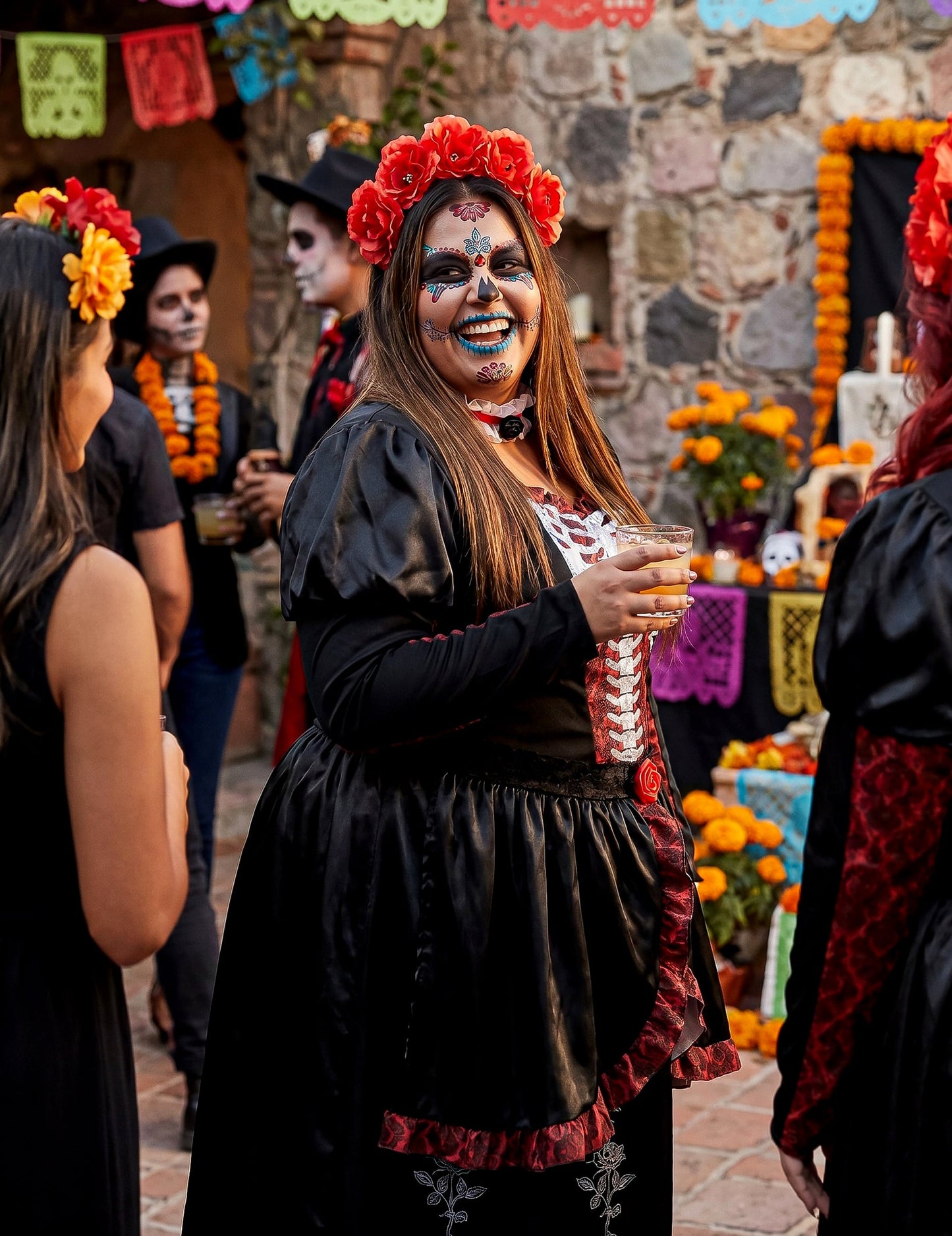 Velika pasu kostum dolga obleka los muertos ženske