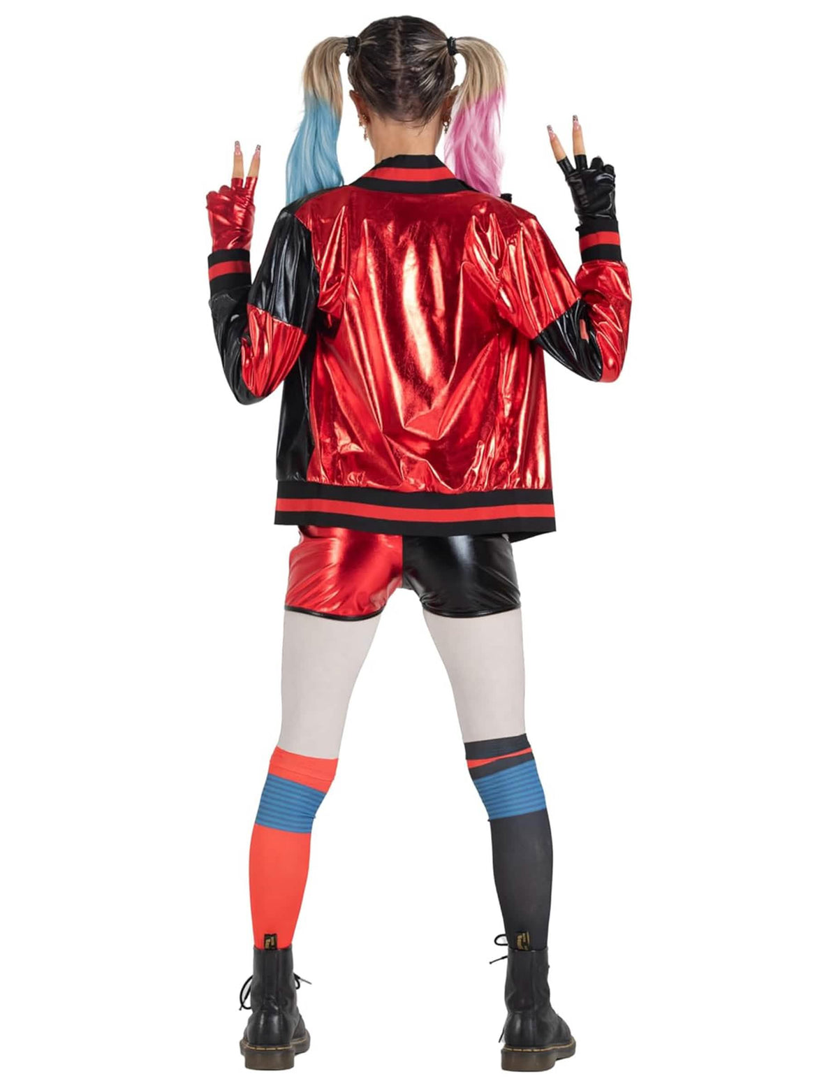 Pogled od zadaj na kostum Harley Quinn™ za dekle