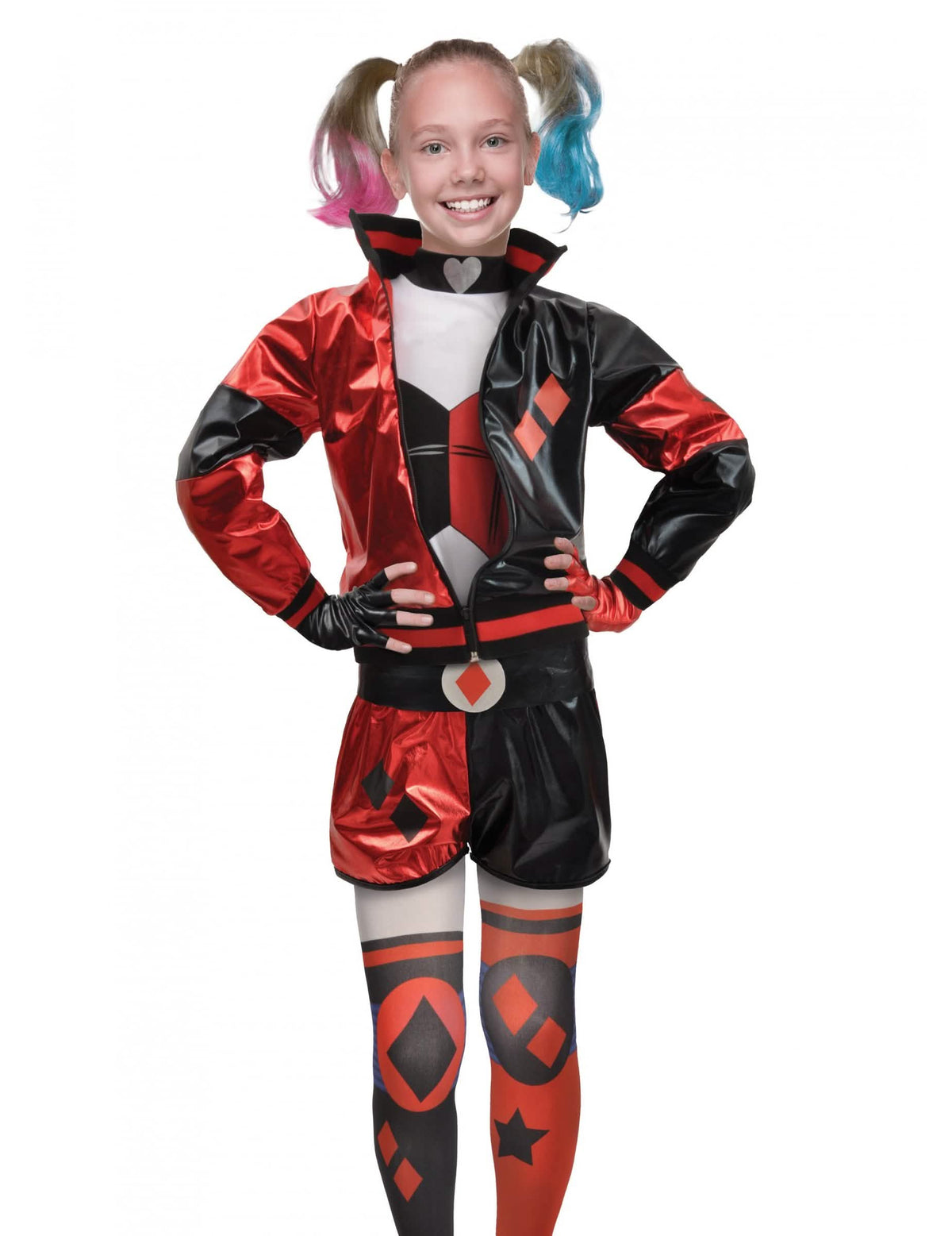 Pogled od spredaj na kostum Harley Quinn™ za dekle