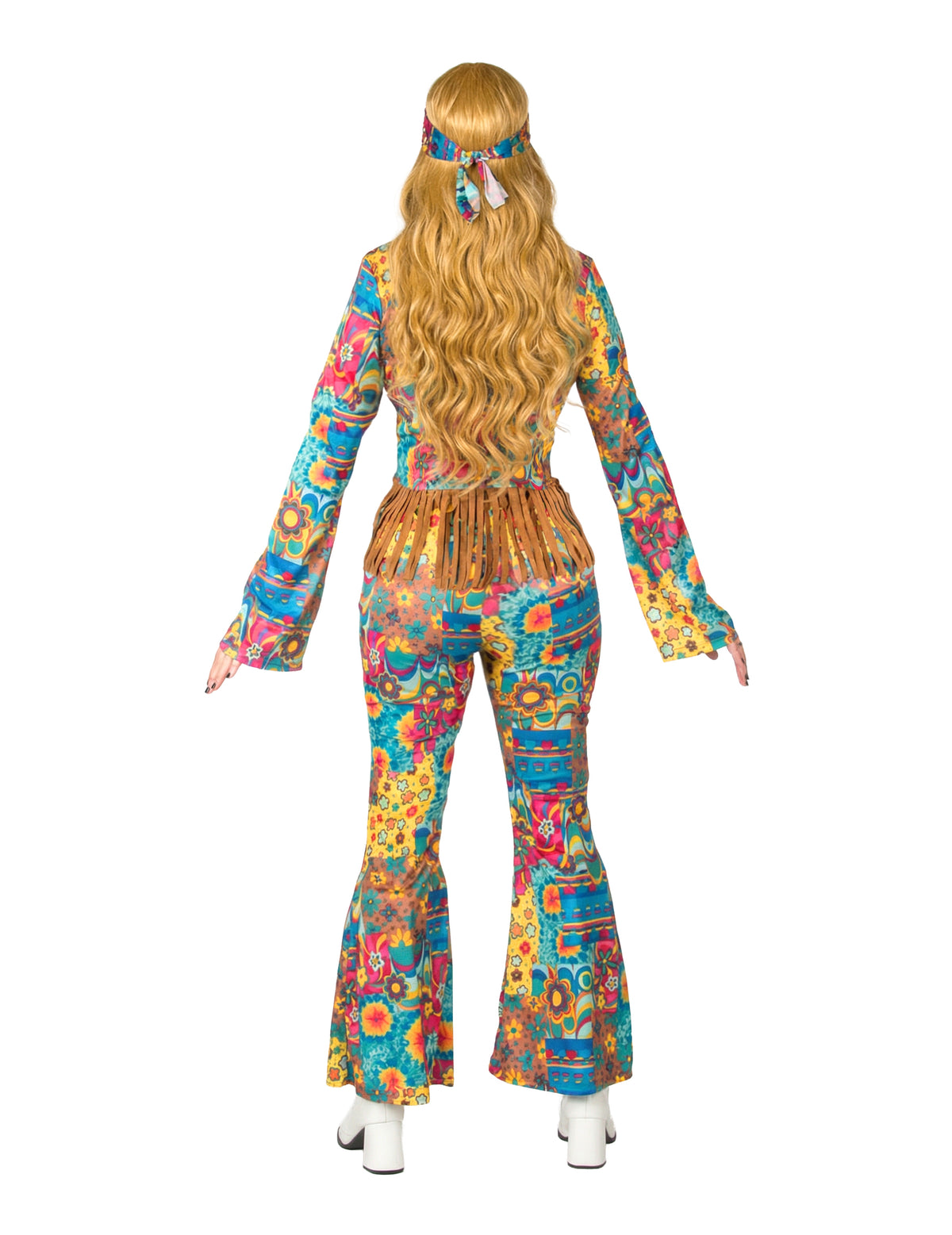 Vue de dos du déguisement hippie col V femme