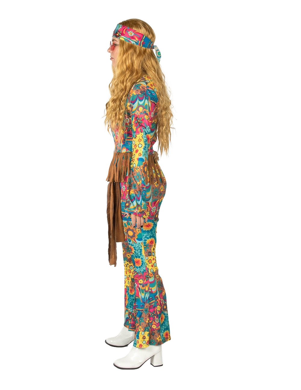 Vue de profil du déguisement hippie col V femme