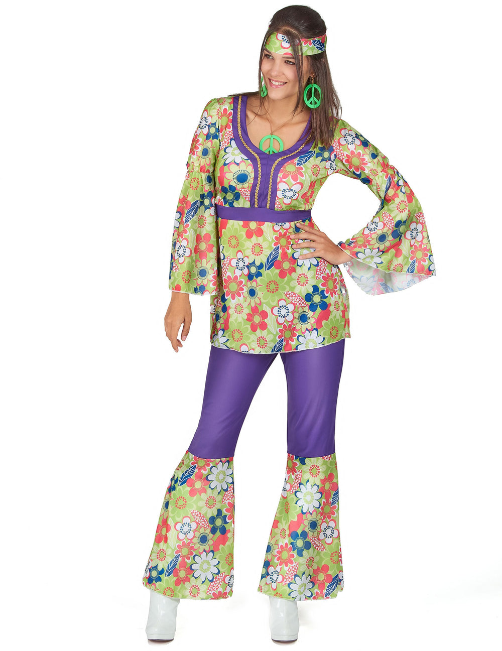 Déguisement hippie pour femme fleuri et violet