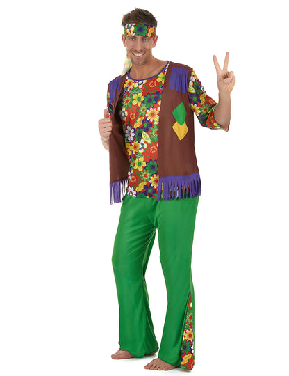 Vue de face du déguisement Hippie flower power pour homme
