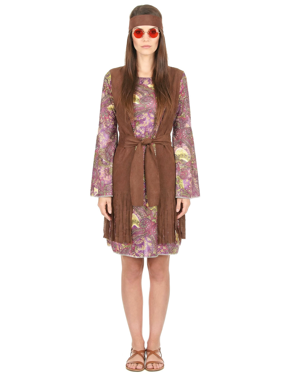 Vue de face du déguisement hippie motif paisley pour femme