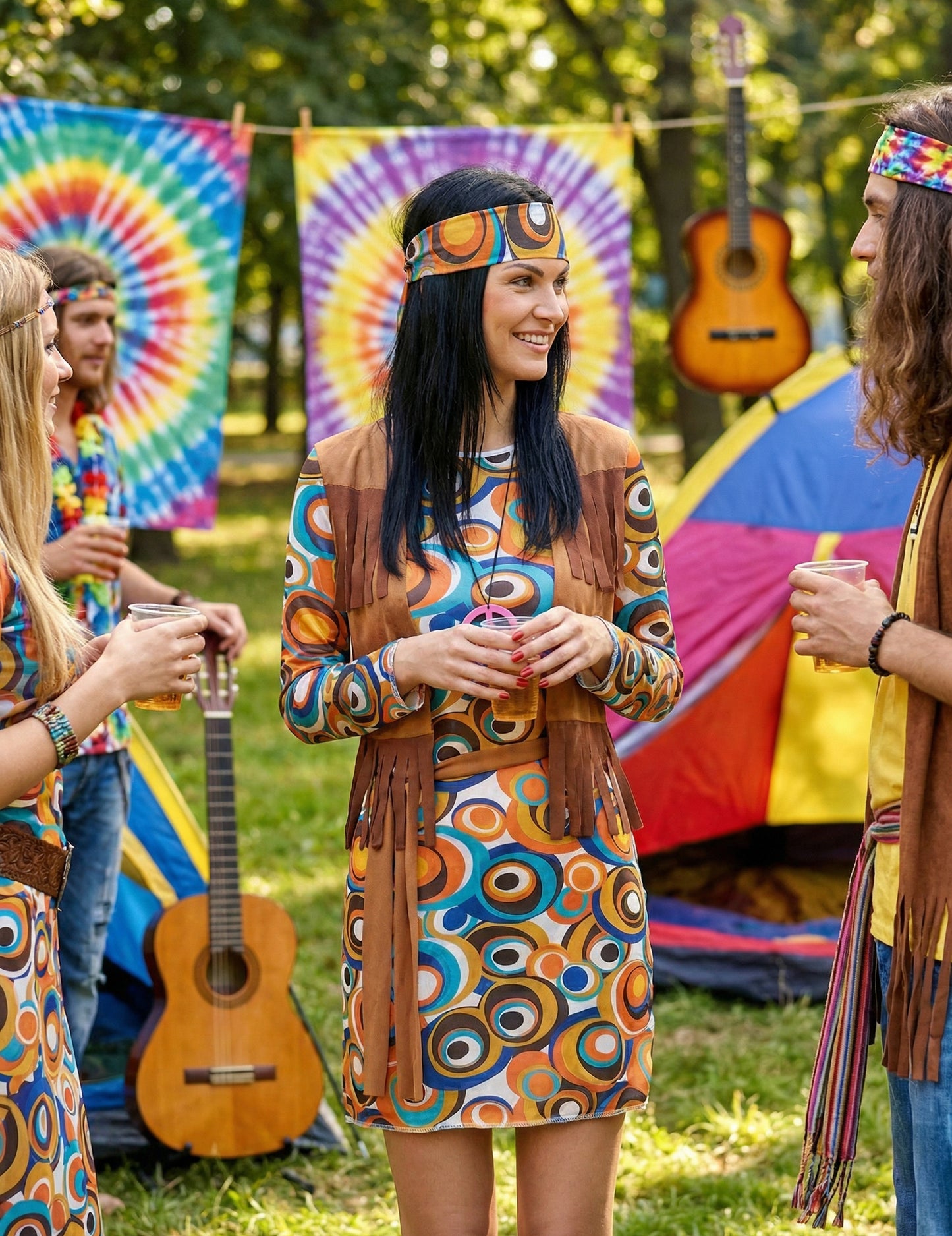 Festivalna atmosfera kostuma hippie z okroglimi motivi