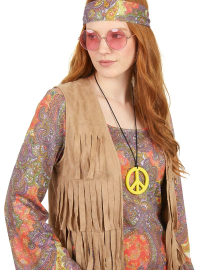 Détail des accessoires du déguisement hippie pour femme