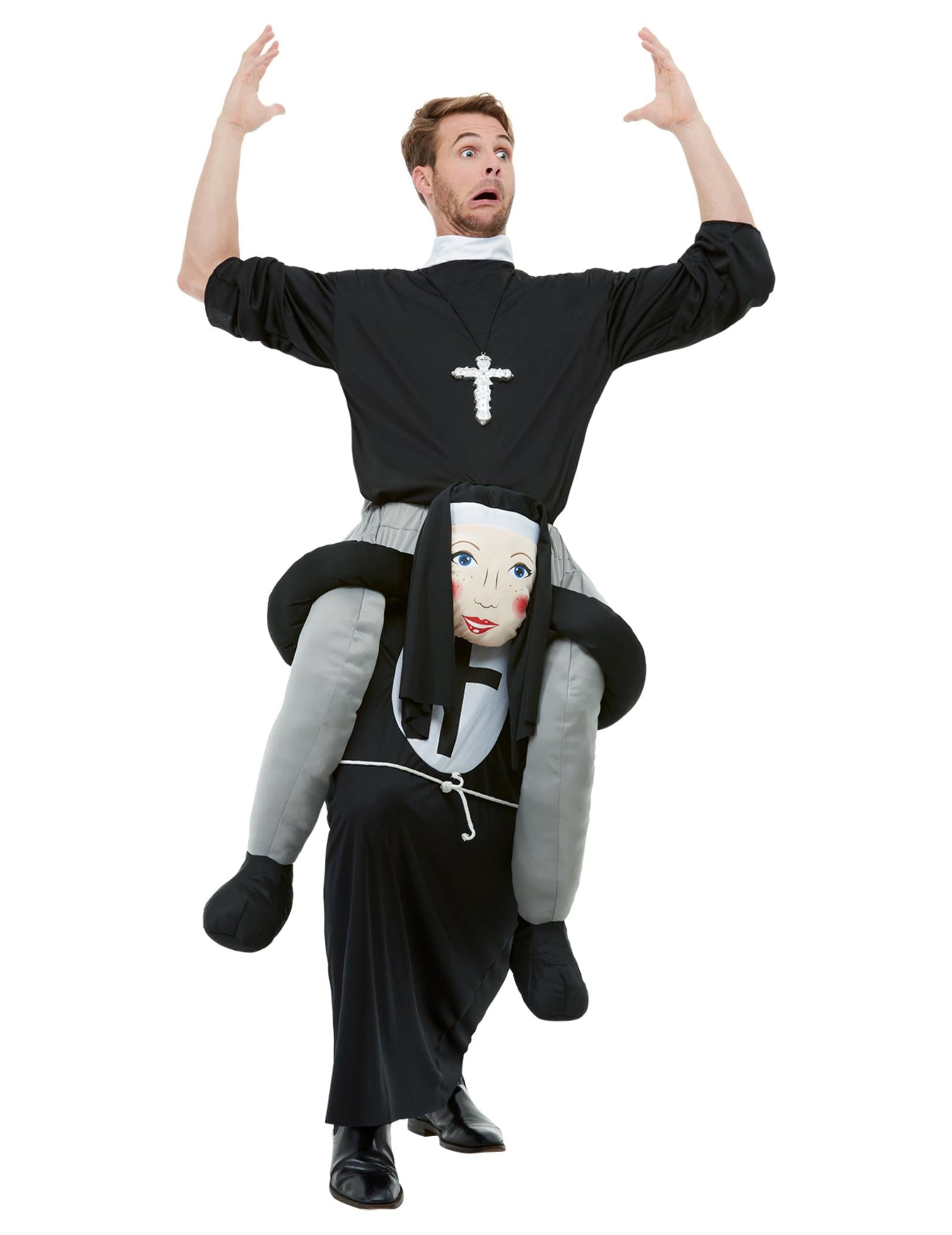 Déguisement à dos de religieuse pour adulte noir et gris avec croix