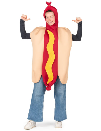 Sprednji pogled na obleko hot dog za odrasle