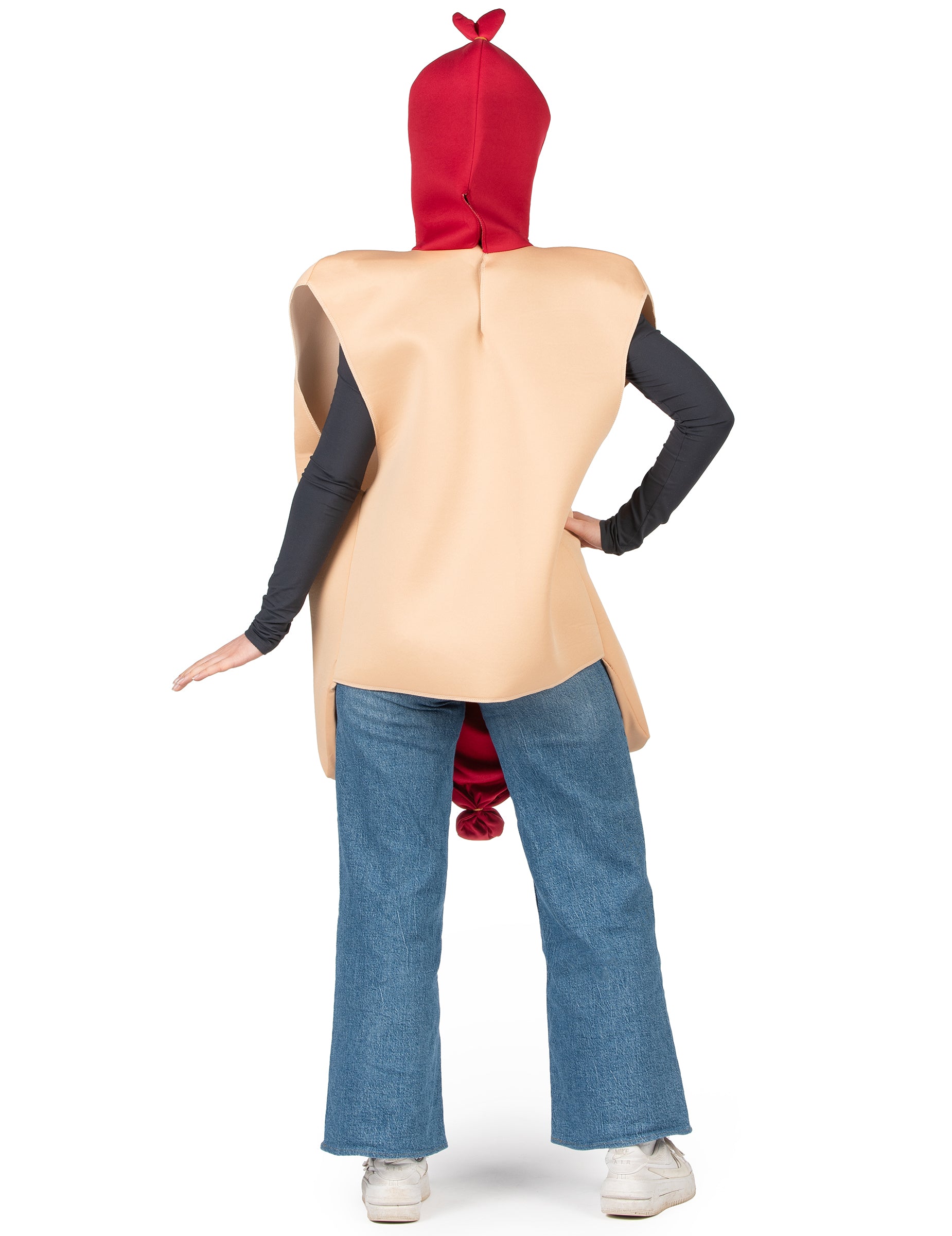 Zadnji pogled na obleko hot dog za odrasle