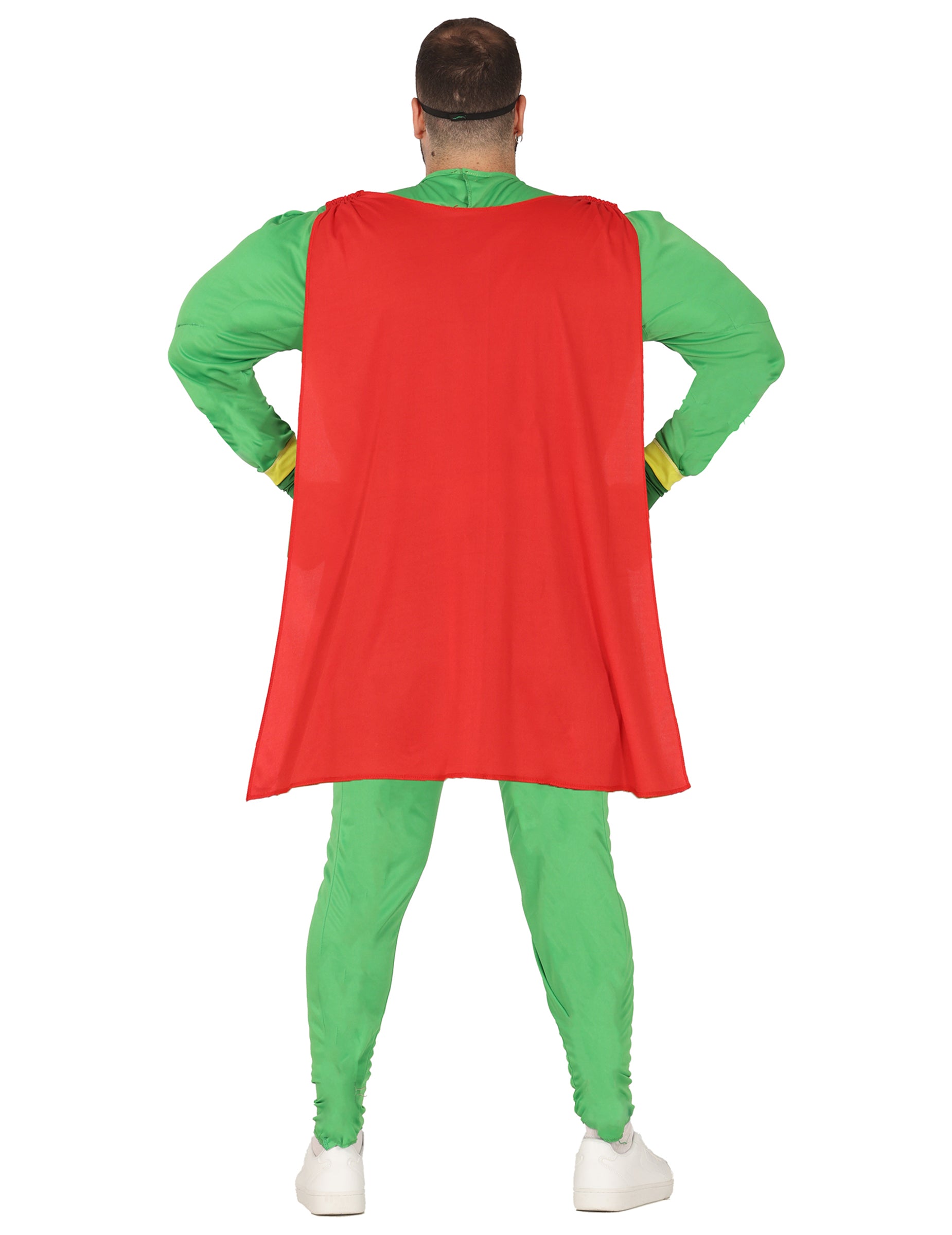 Vue de dos de la cape du déguisement humoristique super héros feuille de cannabis