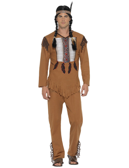 Déguisement indien pour homme marron avec franges