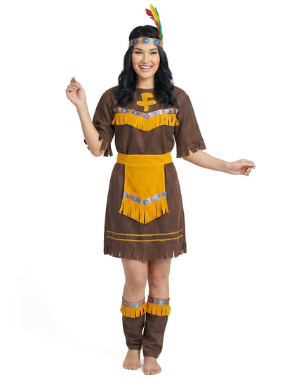 Vue de face du déguisement indienne ceintrée femme