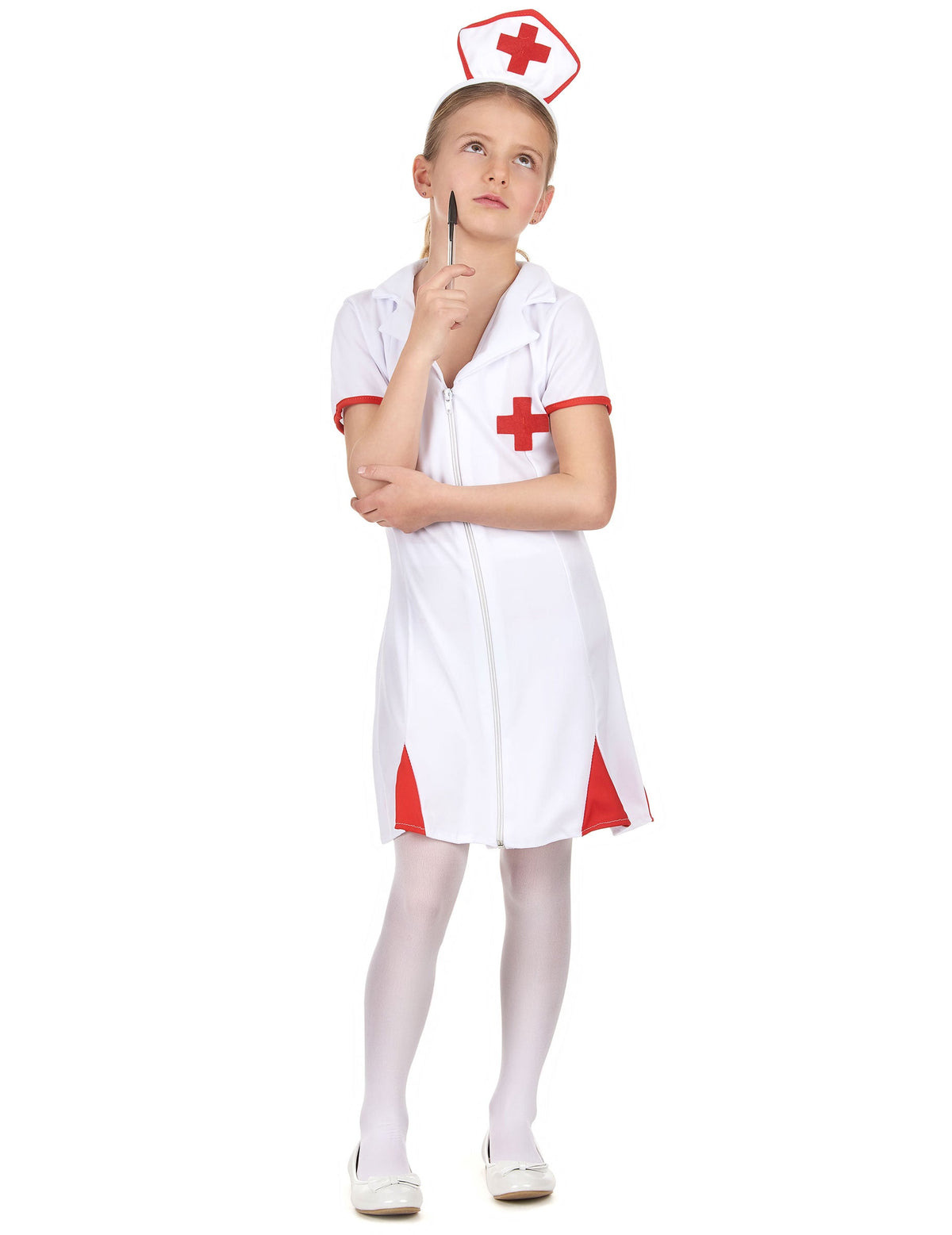 Déguisement d'infirmière pour fille rouge et blanc avec coiffe