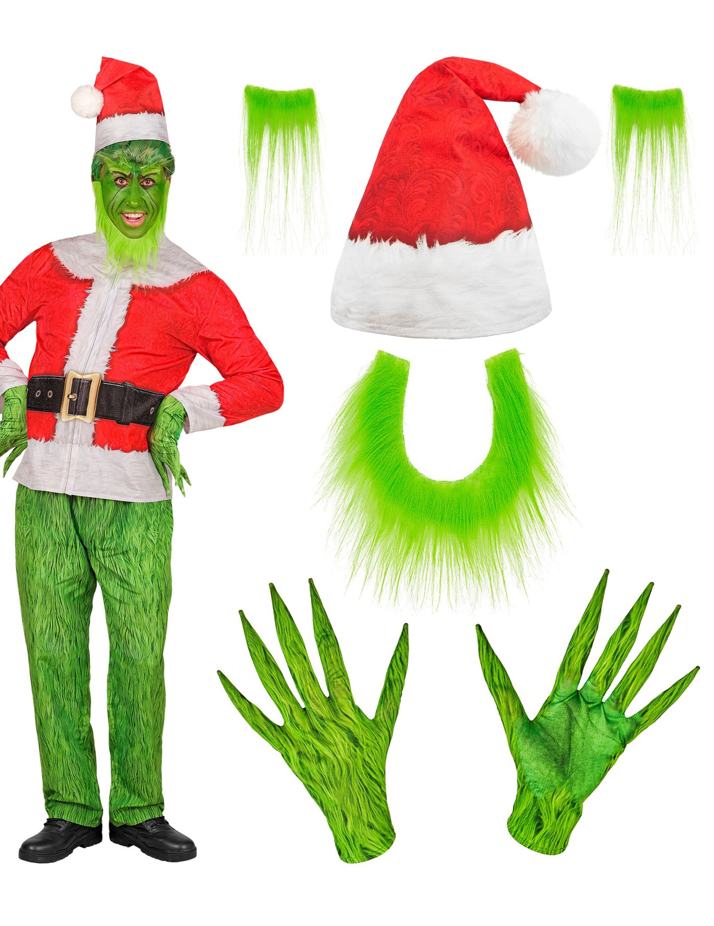 Détails des accessoires du déguisement intégral monstre de Noël grincheux