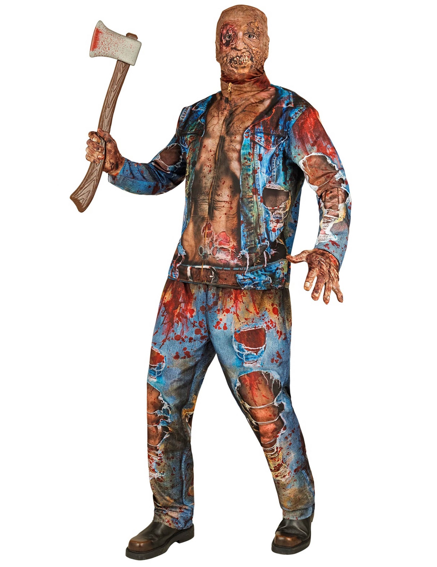 Hache tenue à la main du déguisement intégral zombie pour adulte