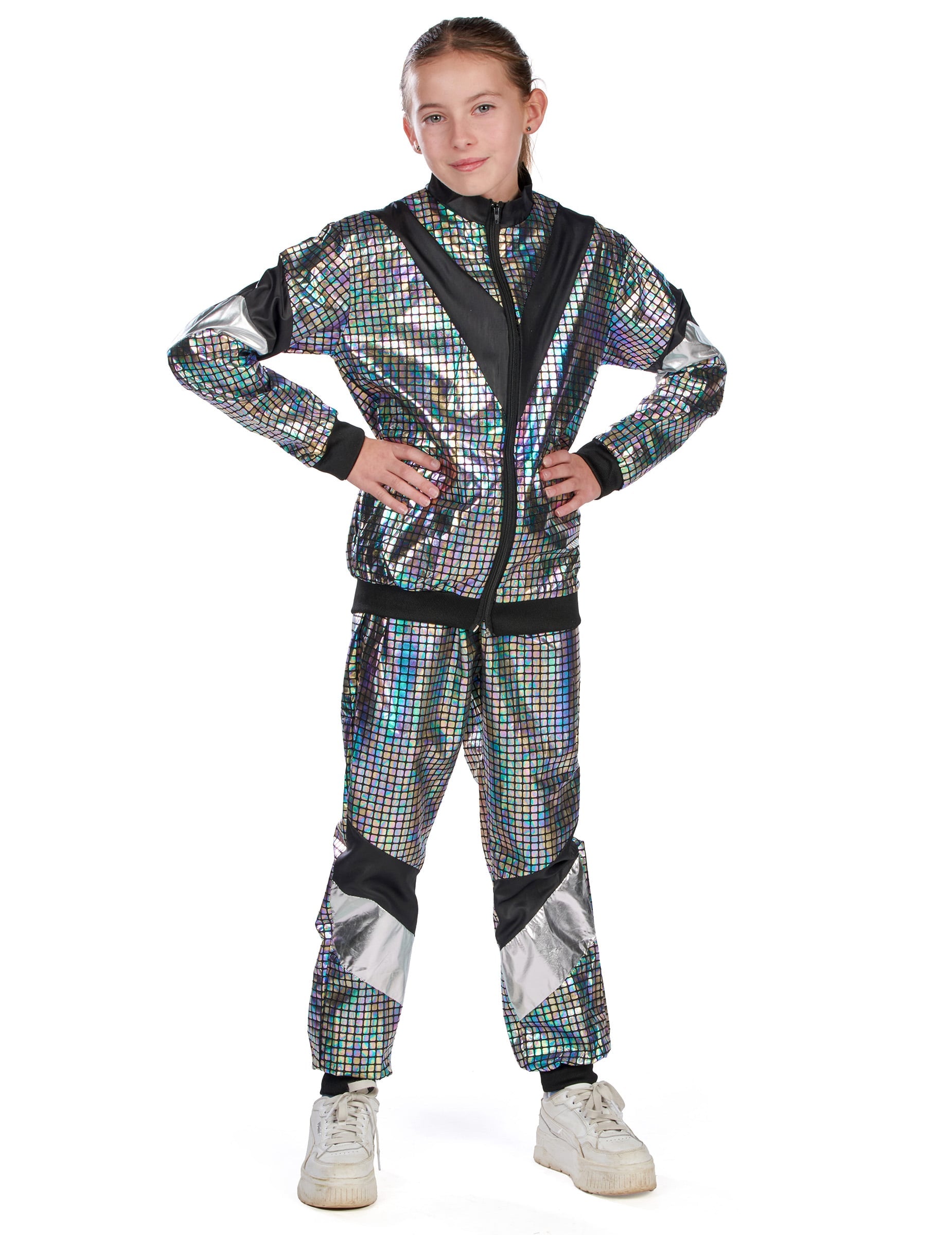 Vue de face du déguisement jogging disco années 80 adolescent