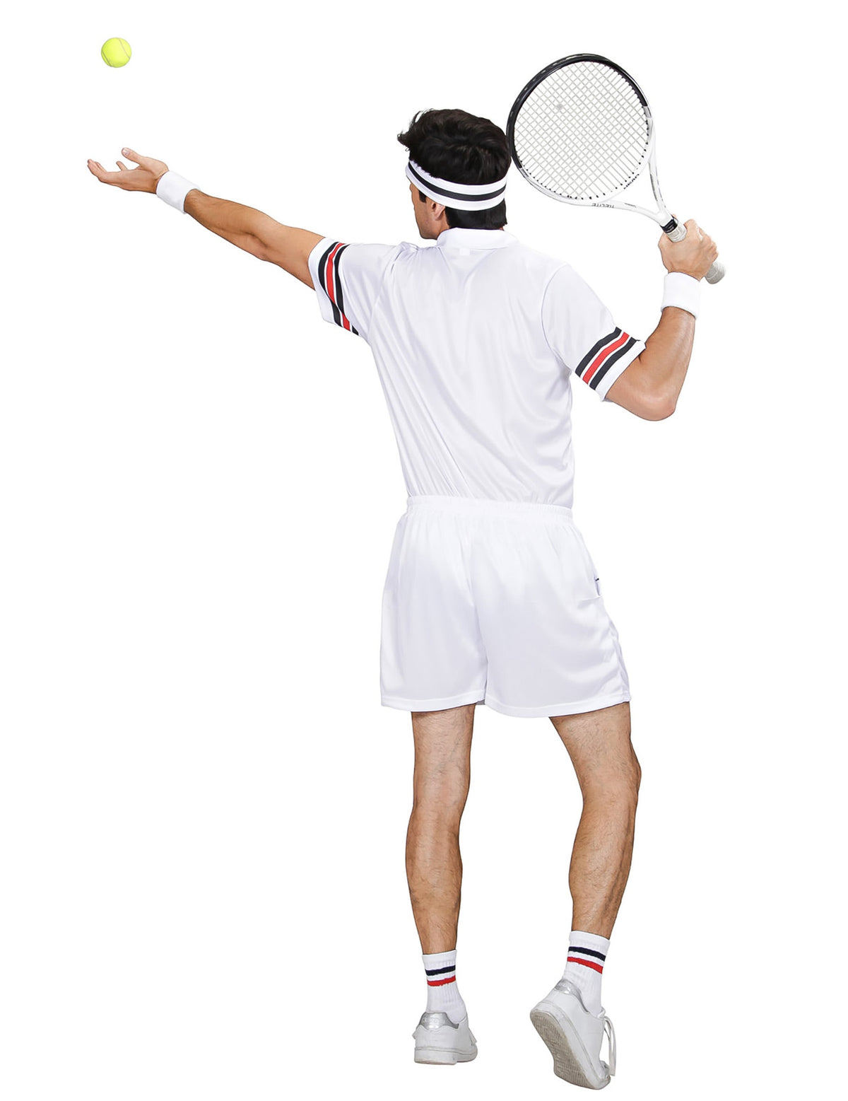 Vue de dos en action du déguisement joueur de tennis