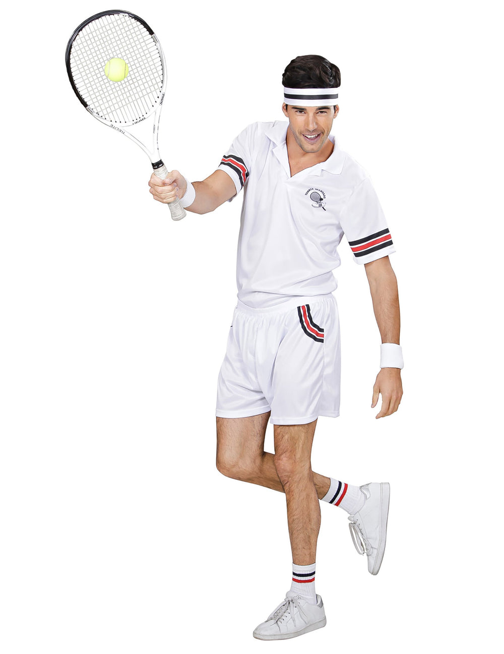 Mise en situation avec raquette du déguisement joueur de tennis